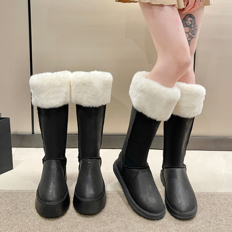 红蜻蜓牌长筒雪地靴女皮毛一体2023冬季新款加厚绒棉鞋毛毛靴中高