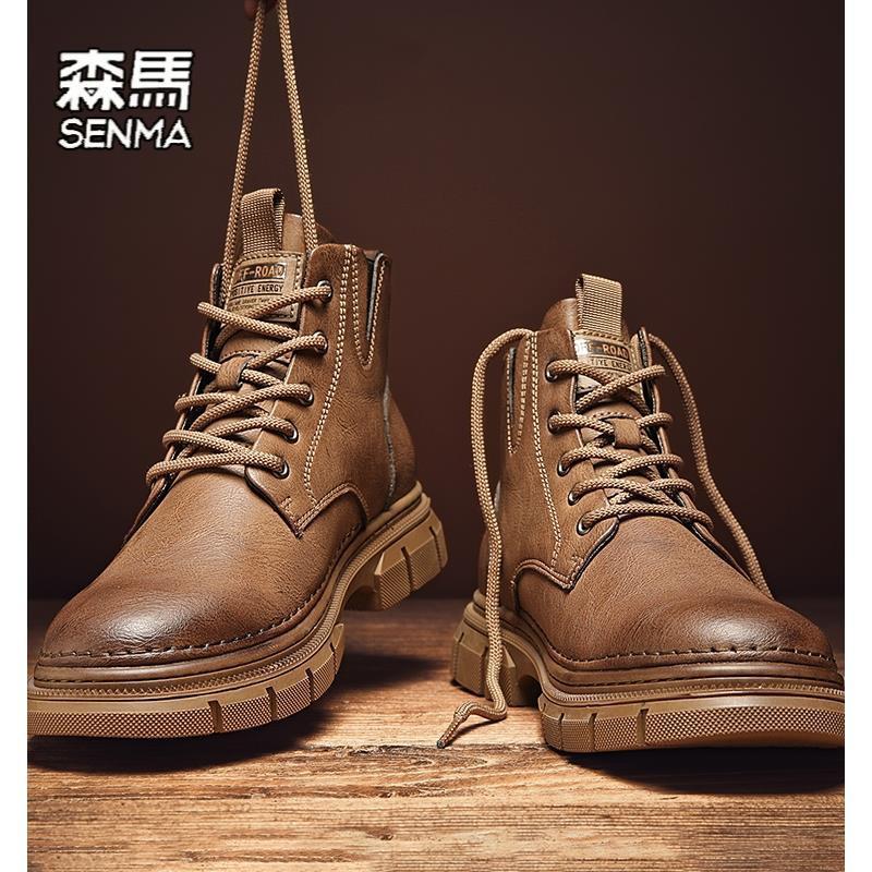 森马马丁靴男2023新款秋季复古英伦风高帮皮鞋男士休闲真皮复古工