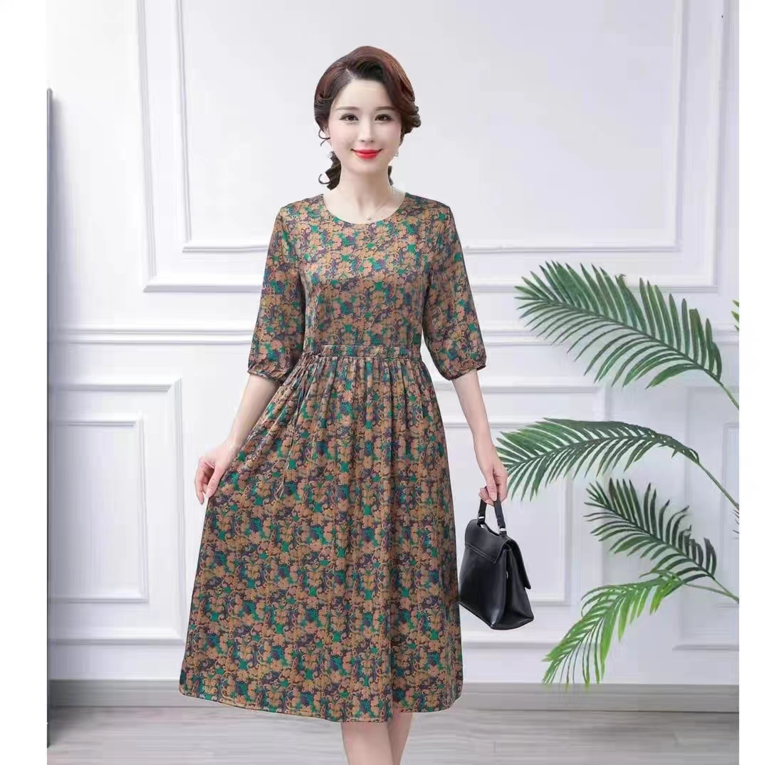 D029女新款廓形垂坠A字裙印花纯色半身裙碎花洋裙宽松蓬蓬中长裙