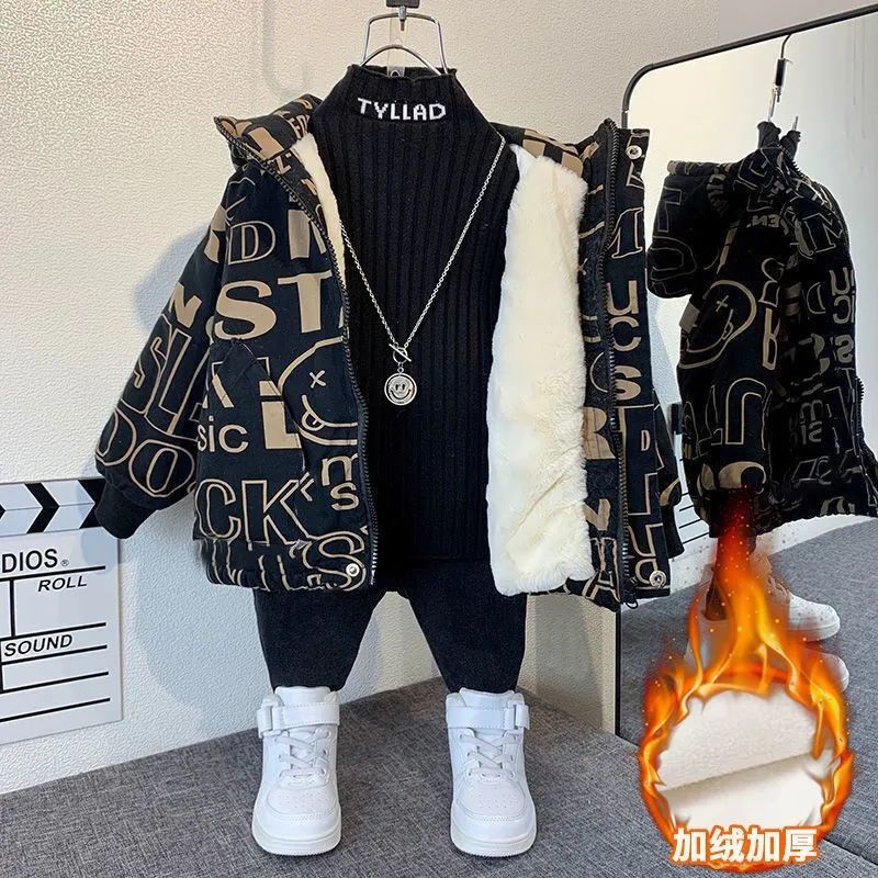 【冬季大促】男童加厚外套2023新款儿童加厚风衣中大童中长款棉袄