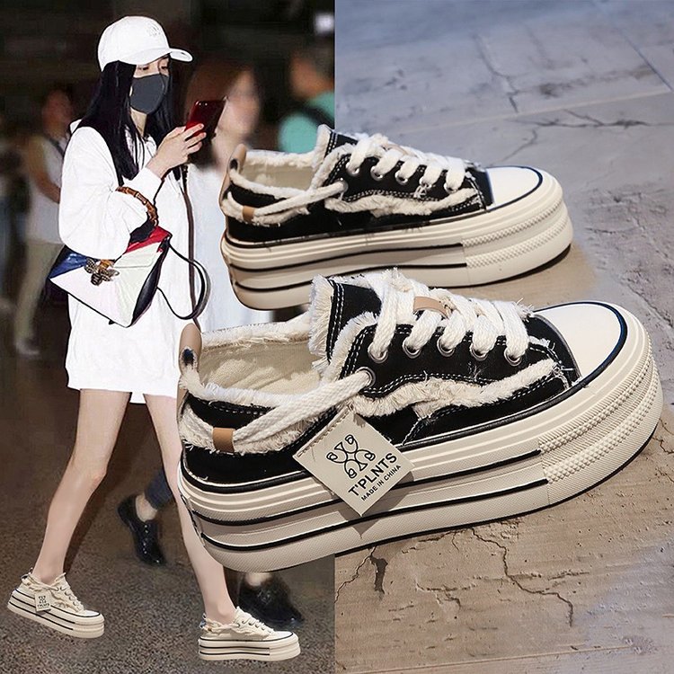 红蜻蜓牌帆布鞋2023新款小白鞋松糕板鞋厚底透气网红休闲运动女鞋