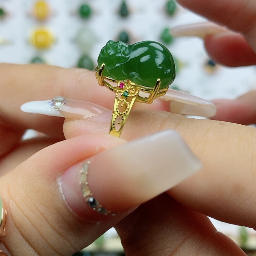 【闪购商品】和田玉和田玉戒指女戒指银S925镶嵌