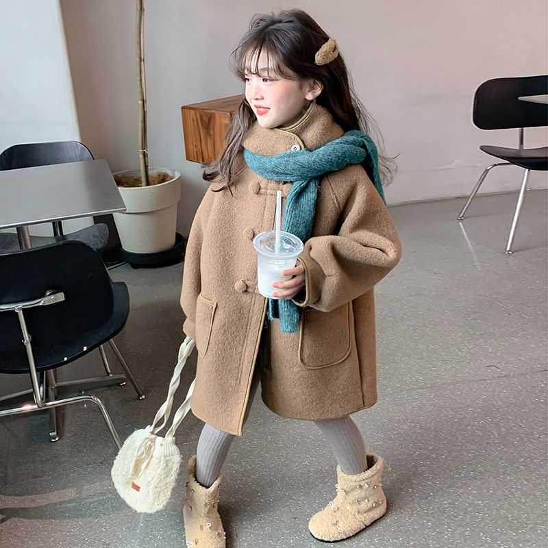 女童加绒外套秋冬款2024新款洋气儿童冬装加厚连帽大衣冬季上衣潮