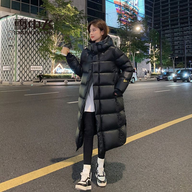雪中飞黑金长款羽绒羽绒服羽绒服女2024年冬季新款情侣宽松加厚过