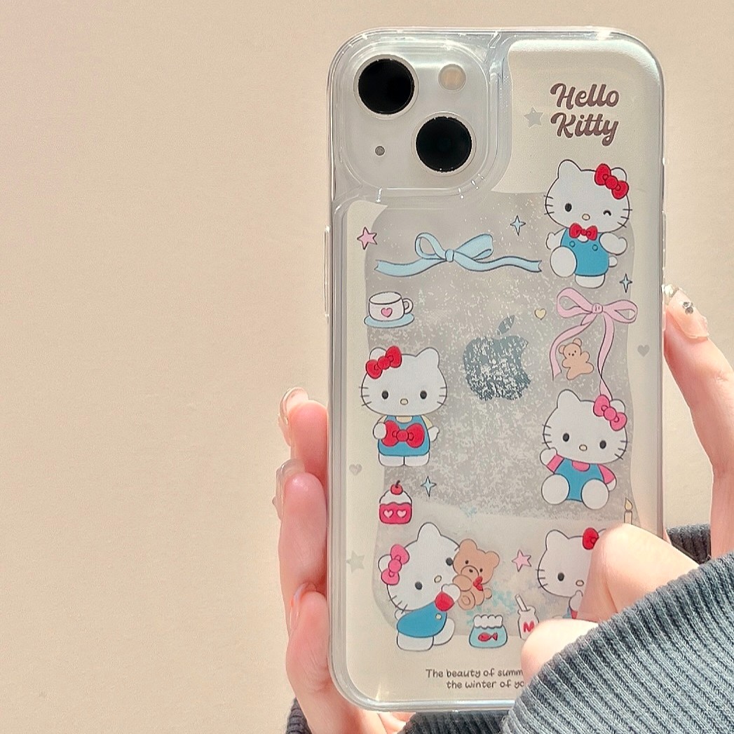 冬日猫咪雪花流沙壳适用iphone15ProMax手机壳苹果14女新款13防摔