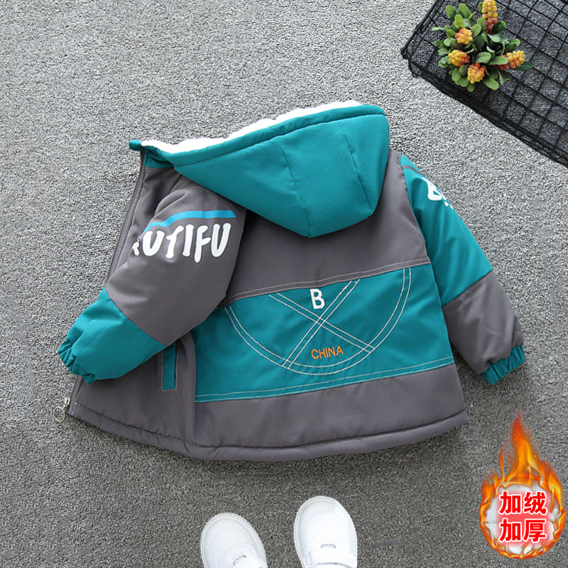 男大童加绒外套秋冬新款洋气儿童加厚派克服冬季小女孩棉衣B5