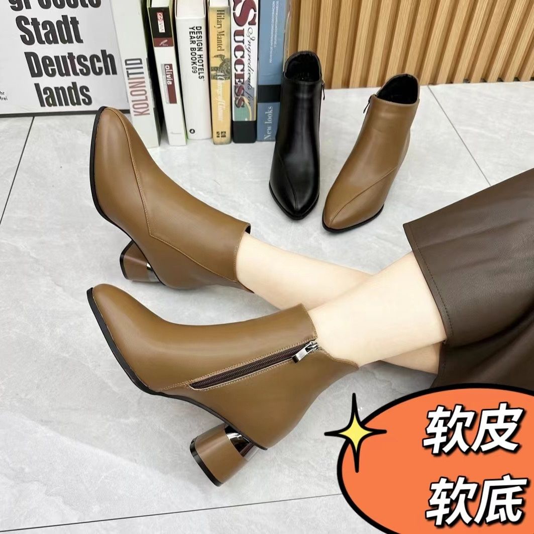 冬款短靴女2023秋冬加绒保暖粗跟高跟时尚防滑气质百搭舒适暖a