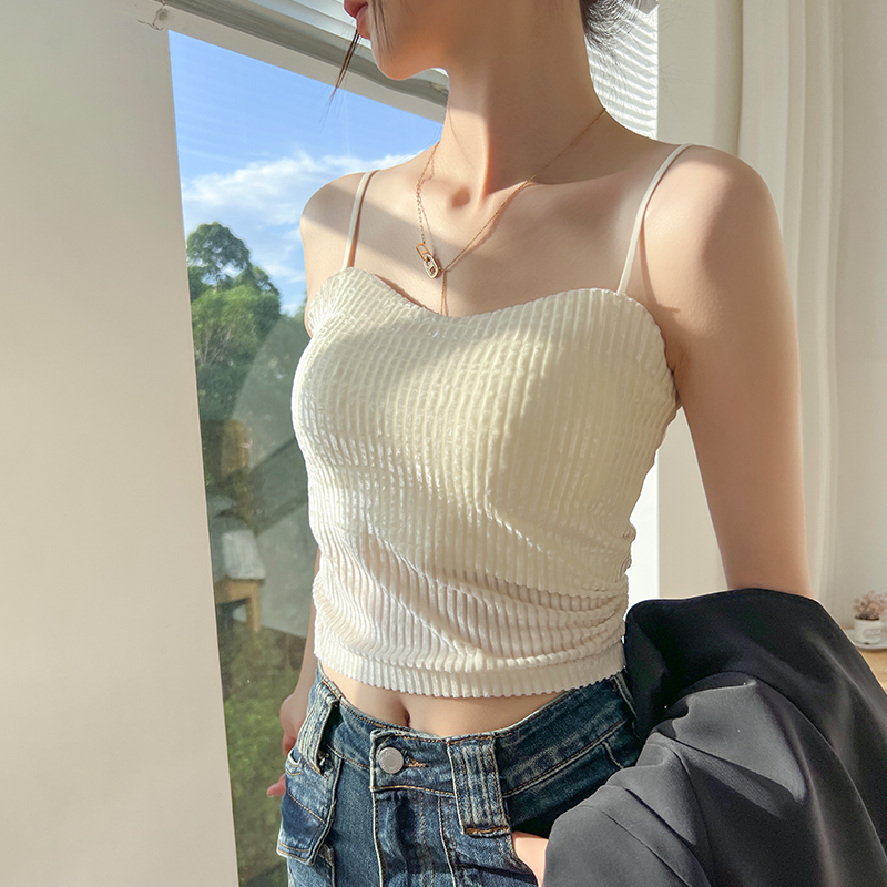 2023秋冬新款丝绒吊带背心女带胸垫百搭美背辣妹修身内搭无袖上衣