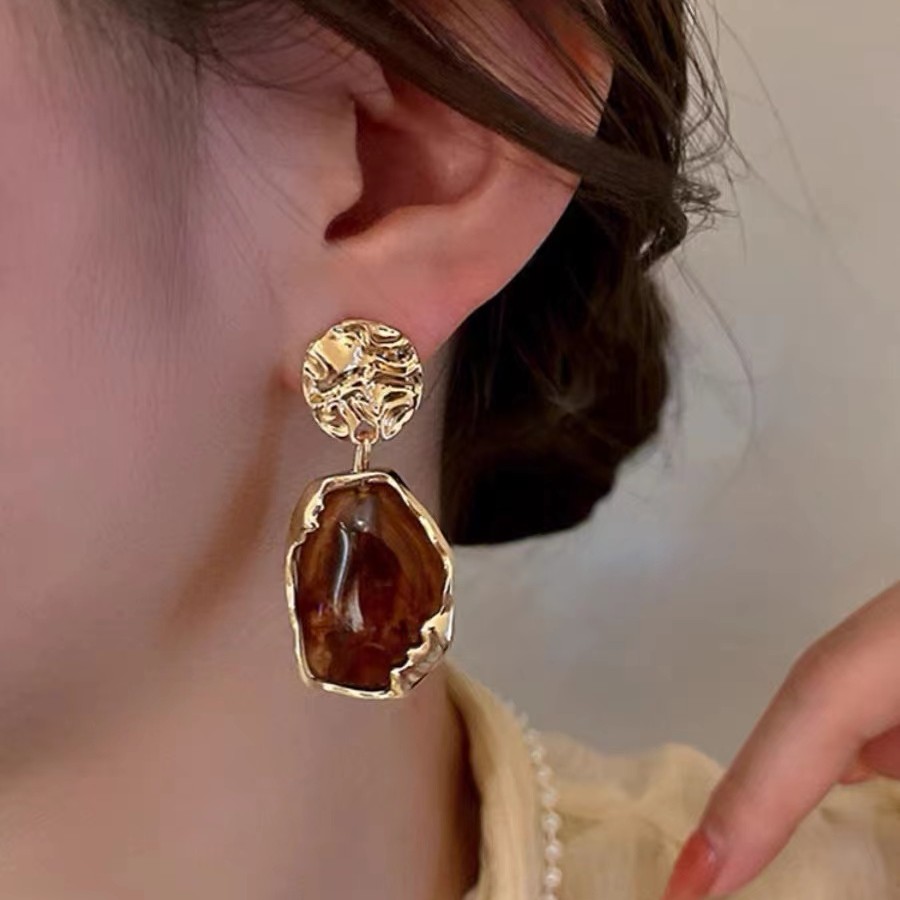 铜合金耳饰 气质复古设计师素款轻奢美拉德法式耳钉女5592