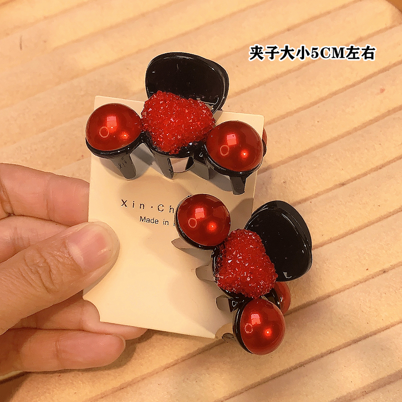 喜庆红色亲子款小抓夹女可爱刘海小夹子半扎发侧边夹
