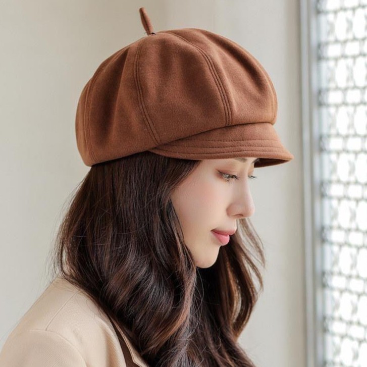 贝雷帽女秋冬季韩版日系百搭适合圆脸鸭舌帽子ins网红时尚八角帽
