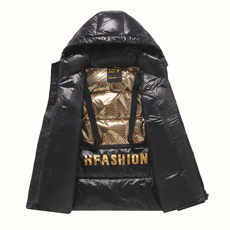 波司羽绒服亮面免洗情侣加厚防寒服男士短款高档潮流黑金外套2023