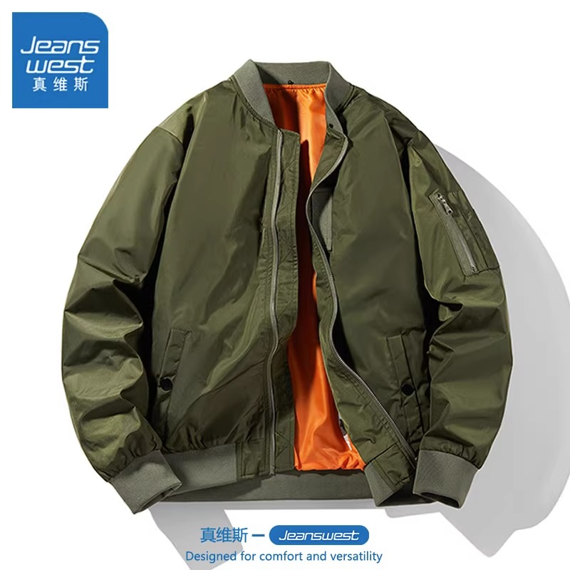 真维斯 美式潮牌外套男款秋冬宽松加厚保暖休闲棒球领飞行员夹克