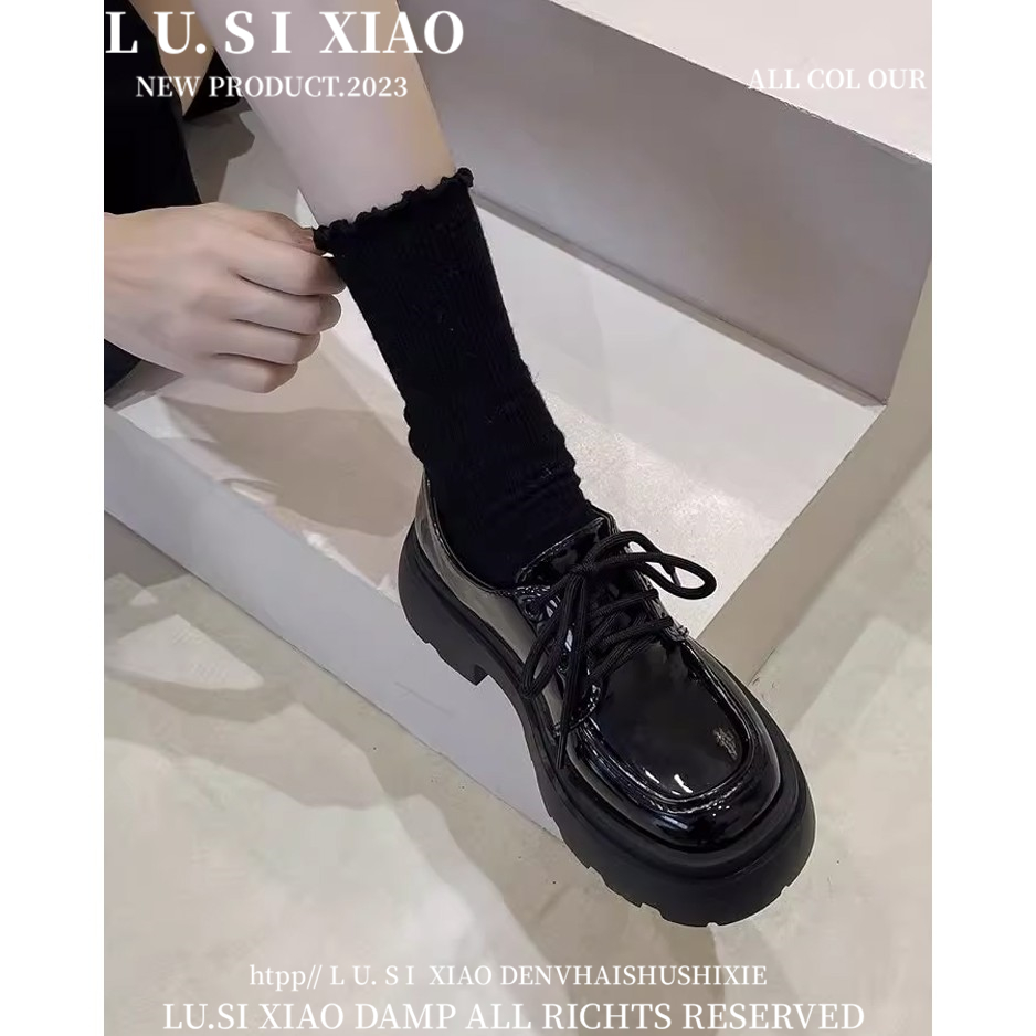 誉与女鞋厚底加绒小皮鞋女2024春秋百搭黑色jk单鞋松糕乐福鞋ins