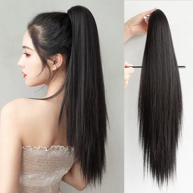 直发发片马尾假发女假马尾长直发抓夹式辫子高发尾绑带式超轻自然