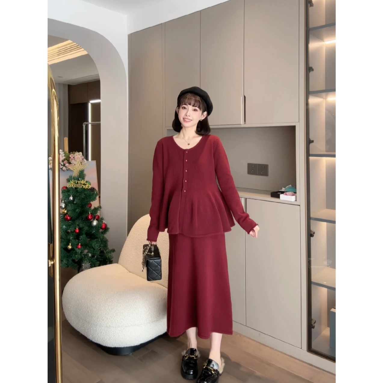 【雅美精选】 孕妇秋冬显瘦长袖休闲打底法式宽松时尚圆领显瘦套装
