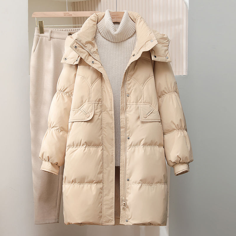雪中飞欧货新款2023冬季羽绒服中长款女显瘦连帽时尚加厚白鸭绒外