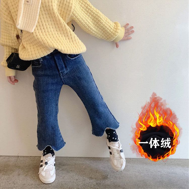 巴娜拉女童加绒牛仔裤一体绒儿童加厚裤子冬季新款宝宝时髦洋气DT
