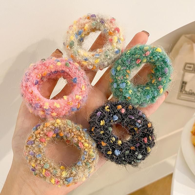 韩系秋冬毛绒彩色波点发圈头绳扎头发皮筋高弹力发绳头饰橡皮筋