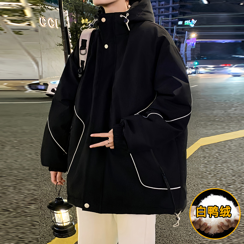 【小扬哥优选】户外潮流羽绒服男白鸭绒轻薄加肥加大码宽松连帽保暖