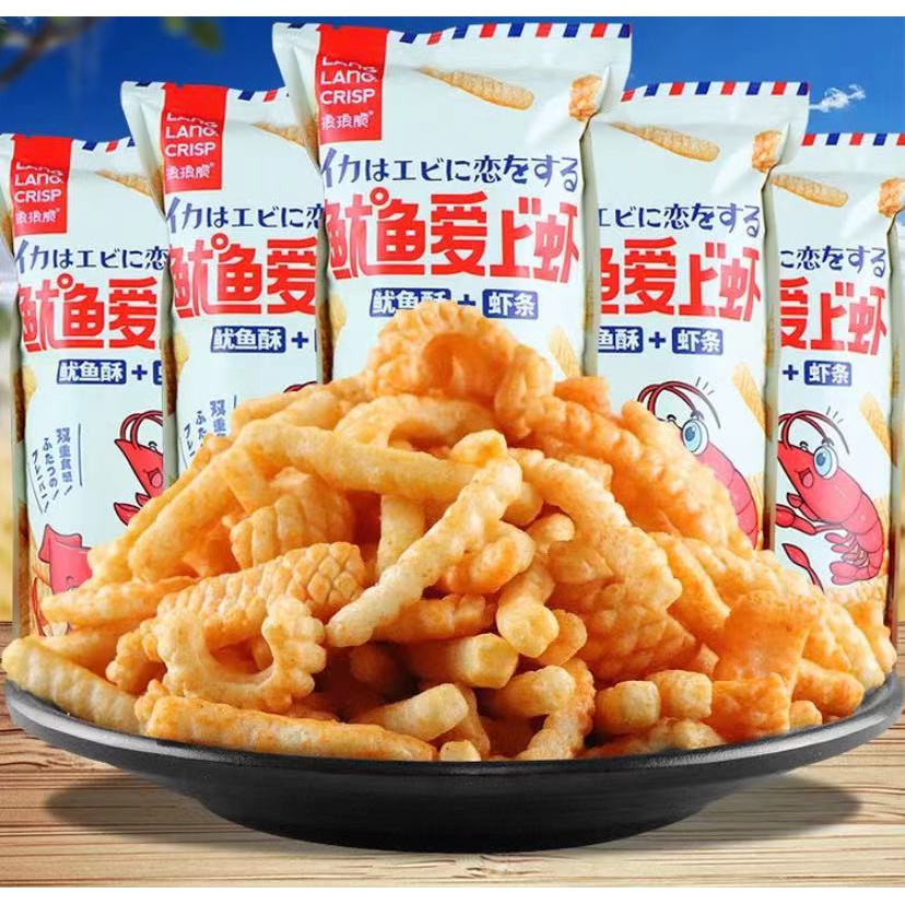 鱿鱼爱上虾条好吃酥脆零食追剧美食零食小吃休闲食品