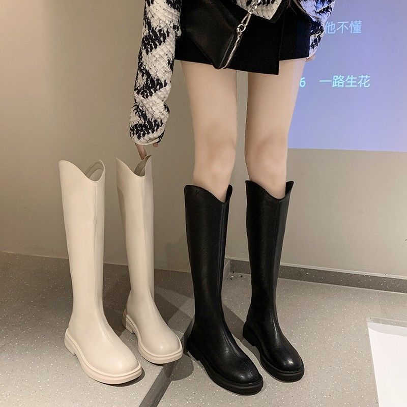 冬款女鞋长筒靴女2023新款春秋显瘦百搭骑士靴平底高筒靴子V口