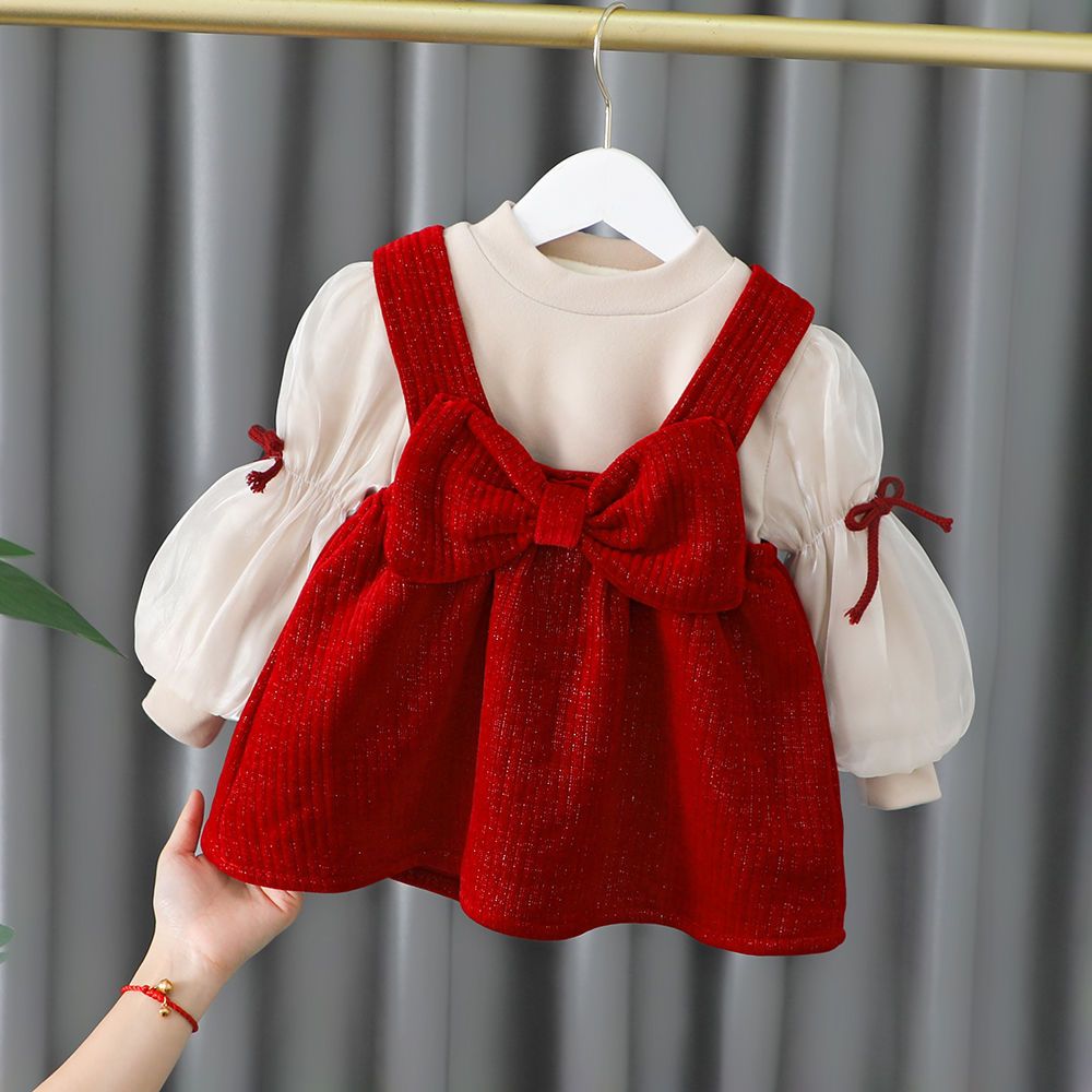 T2女童连衣裙春季2023新款儿童裙子套装过年服新年装婴儿女宝宝春