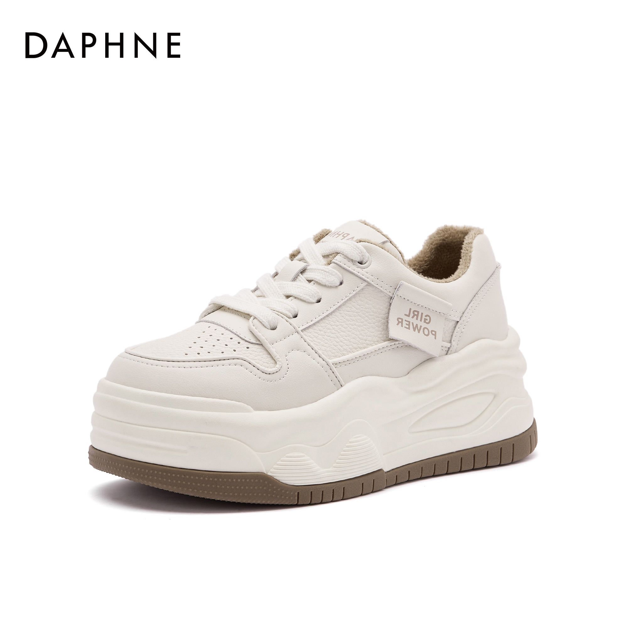 Daphne/达芙妮品牌2023加绒秋冬ins时尚女鞋厚底圆头系带休闲鞋