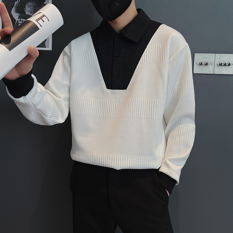 韩版高级感加绒卫衣男士潮流休闲针织POLO衫上衣服秋冬季潮牌痞帅