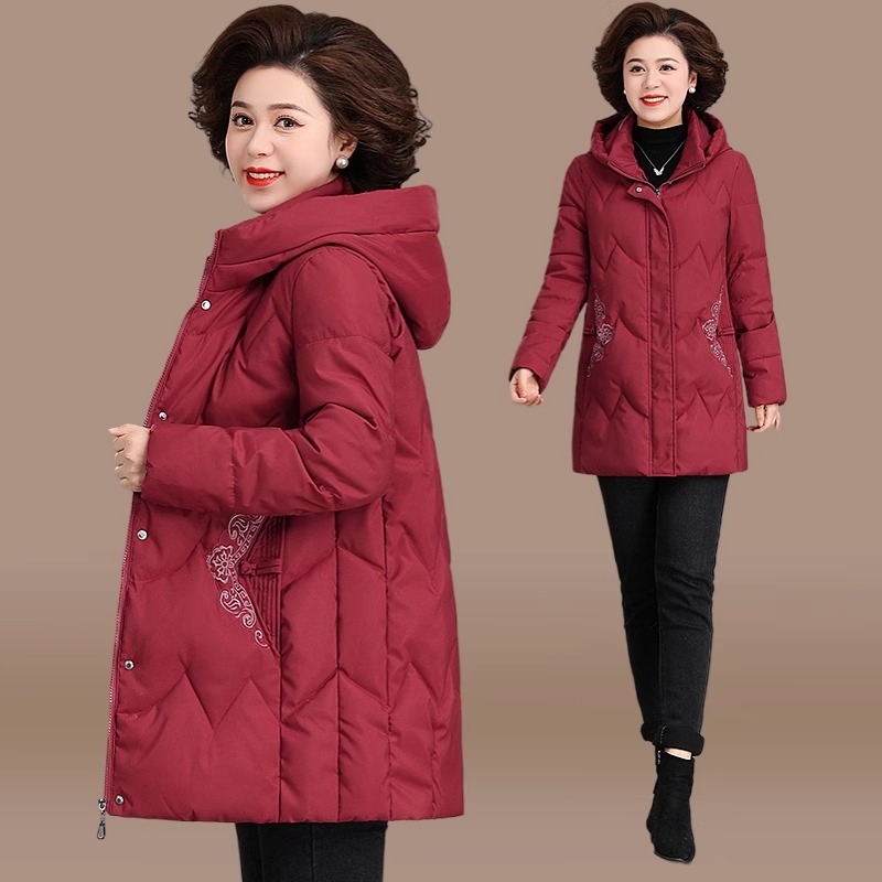妈妈冬装棉服中长款大码绣花2023新款洋气中老年奶奶冬季棉袄外套