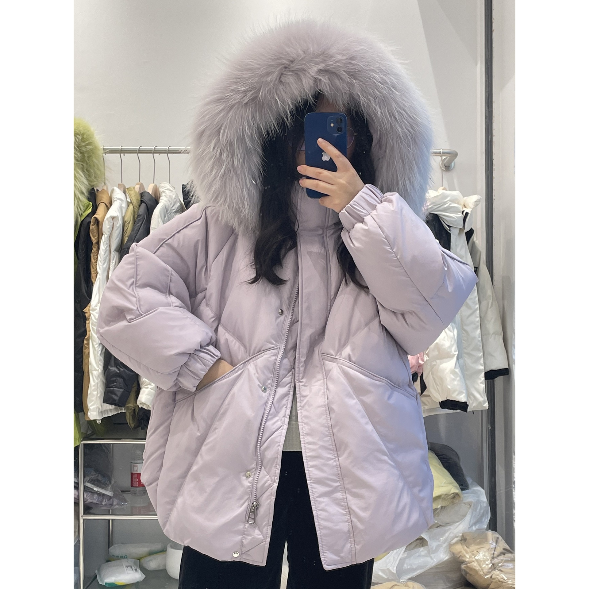 羽绒服女2023冬季新款宽松大毛领连帽减龄时尚韩版短款白鸭绒外套