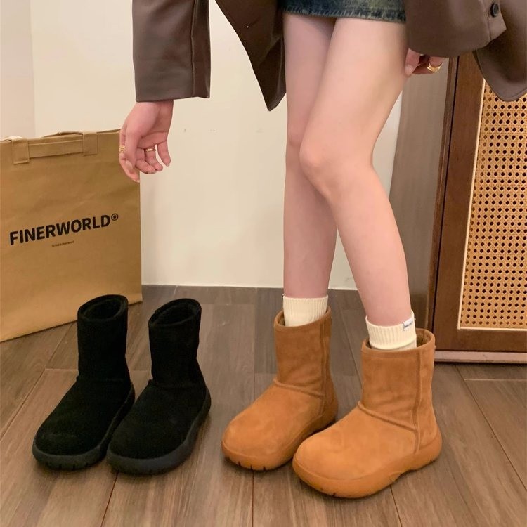 厚底秋冬雪地靴女皮毛一体2023新款冬季加绒加厚保暖东北大棉鞋女