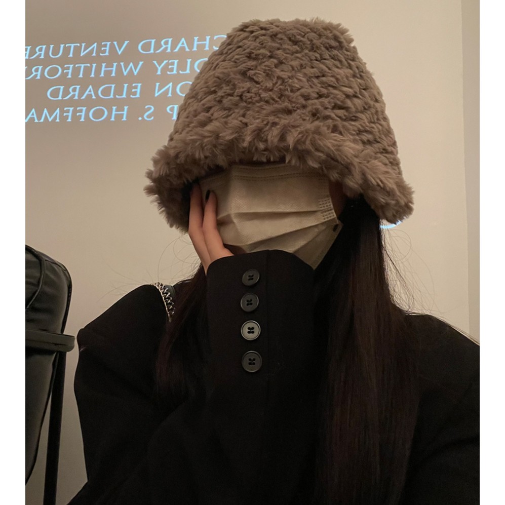 韩国ins毛绒绒渔夫帽子女秋冬季保暖学生百搭气质显脸小护耳盆帽