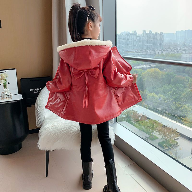 新款2023女童保暖外套冬装儿童冬季洋气加绒加厚中长款韩版皮