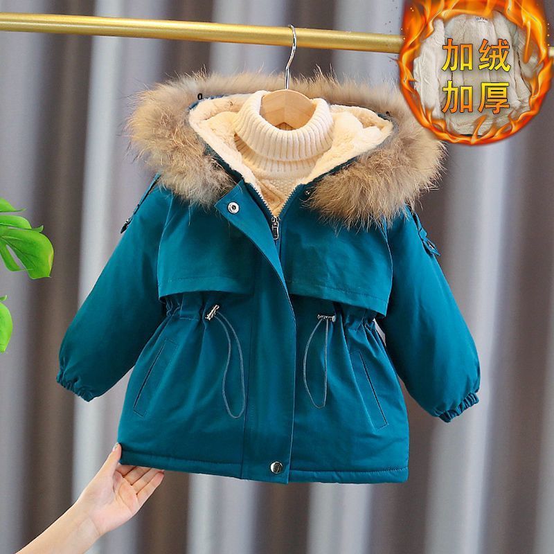 女童派克服2023新款洋气棉衣加绒外套冬季加厚儿童棉服小宝宝棉袄