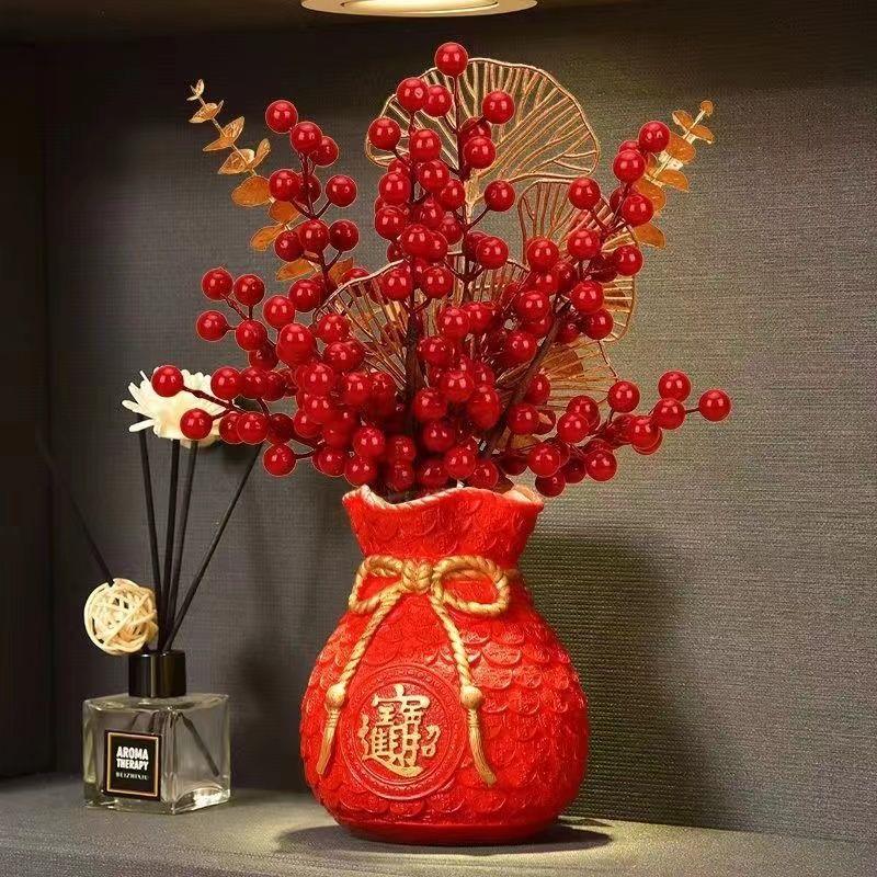 装饰福袋假花仿真花客厅摆放摆件发财果新年结婚花束高档