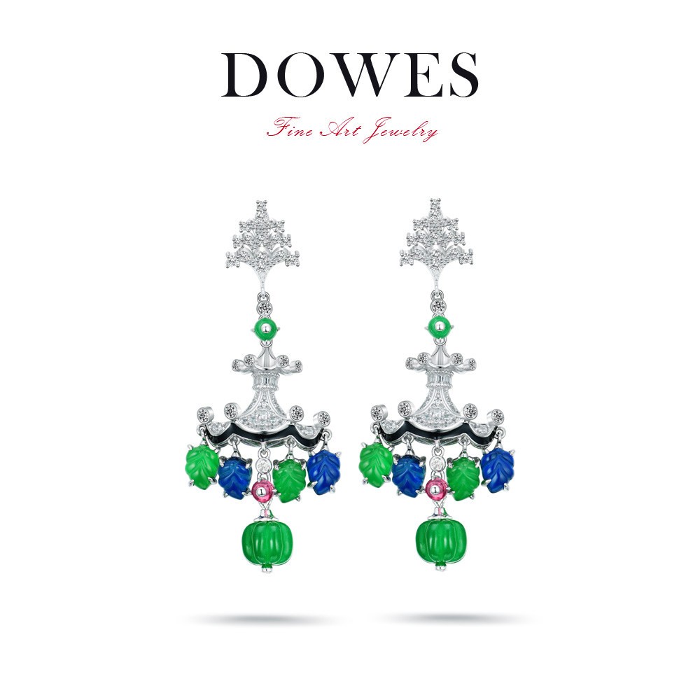 DOWES 925银合成锆石耳饰 水果锦囊雕刻【亭台楼阁】国风轻奢耳饰