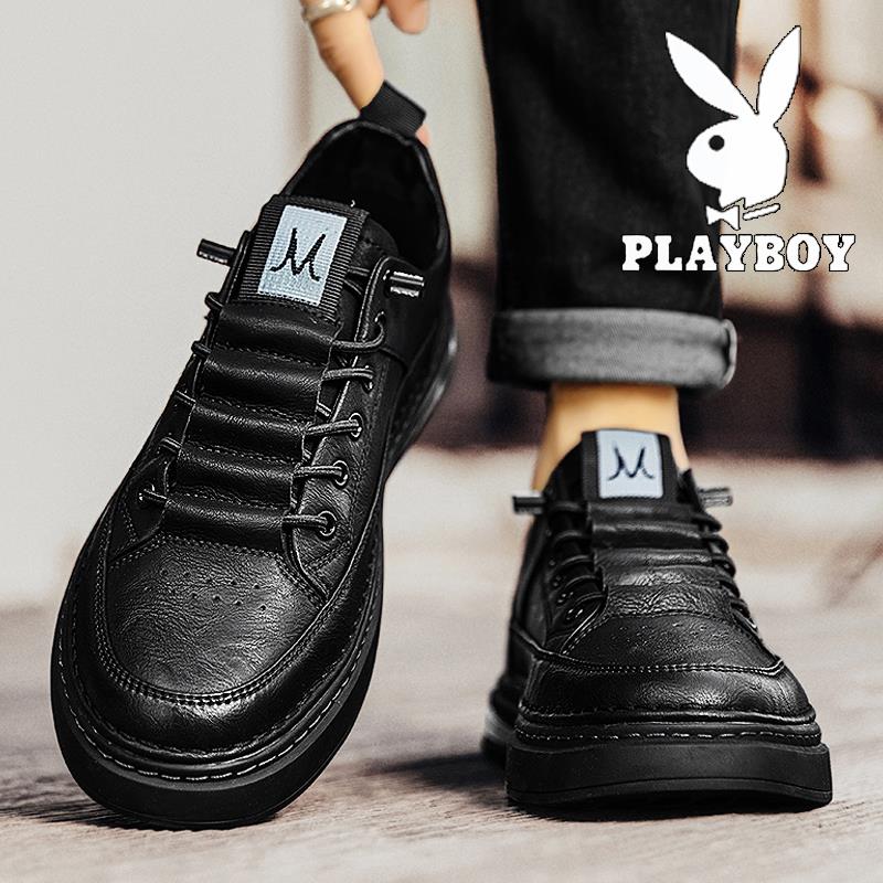 PLAYBOY皮鞋男款秋冬2023新款黑色商务板鞋软底休闲工作潮流男鞋