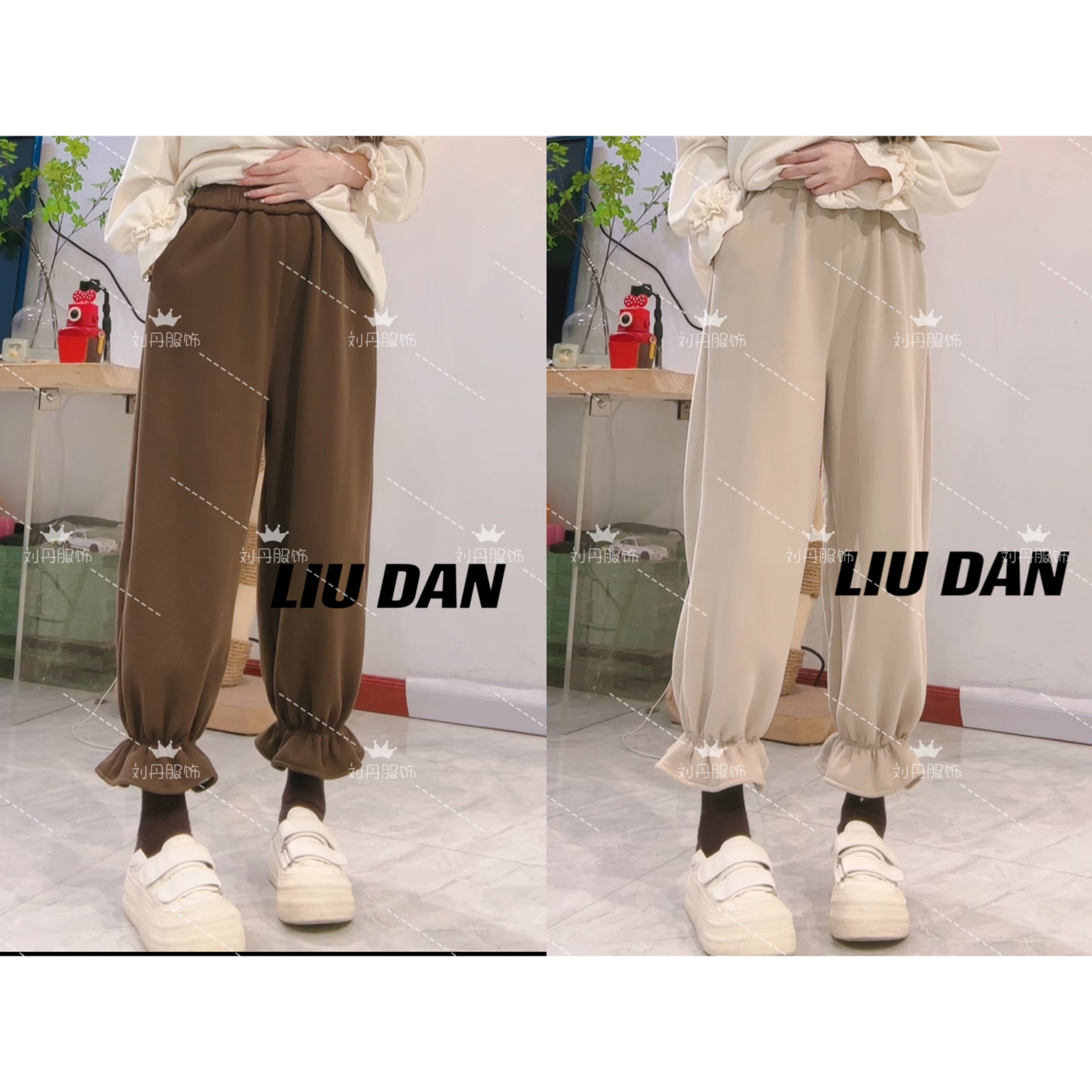 『加绒花边卫裤2』—552纯色宽松哈伦设计款时尚百搭显瘦遮肉休闲裤