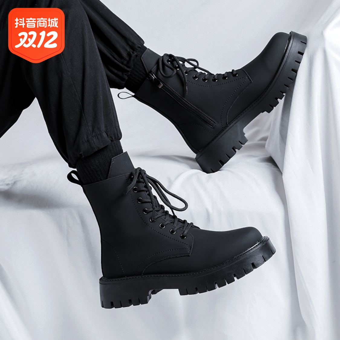 【小扬哥推荐】黑色马丁靴男款冬季加绒增高百搭男鞋骑士靴子高颜