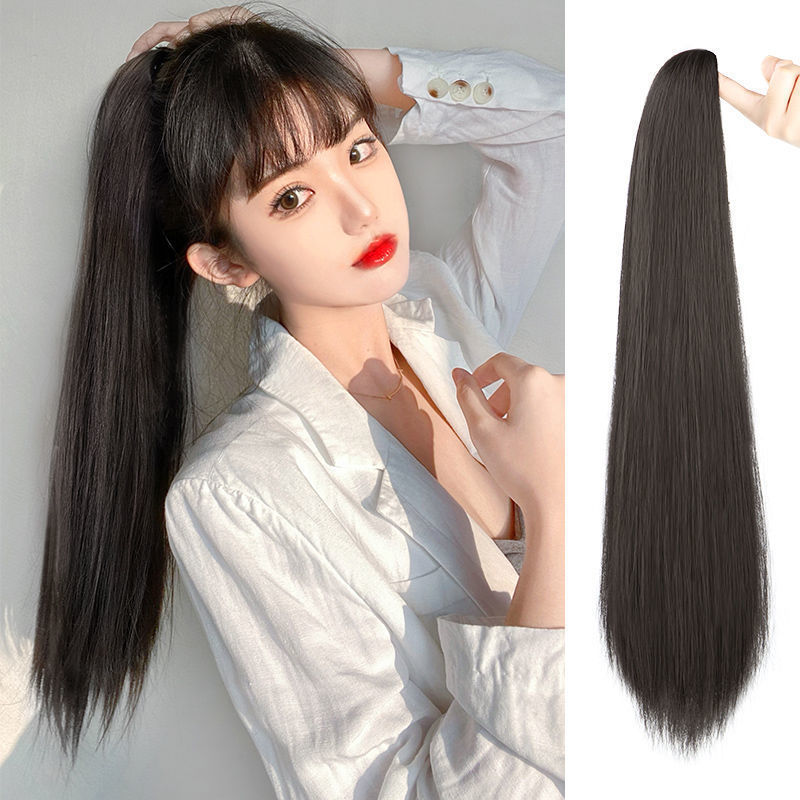 假发马尾女长直发抓夹式网红长卷发大波浪抓夹自然高辫子发尾微