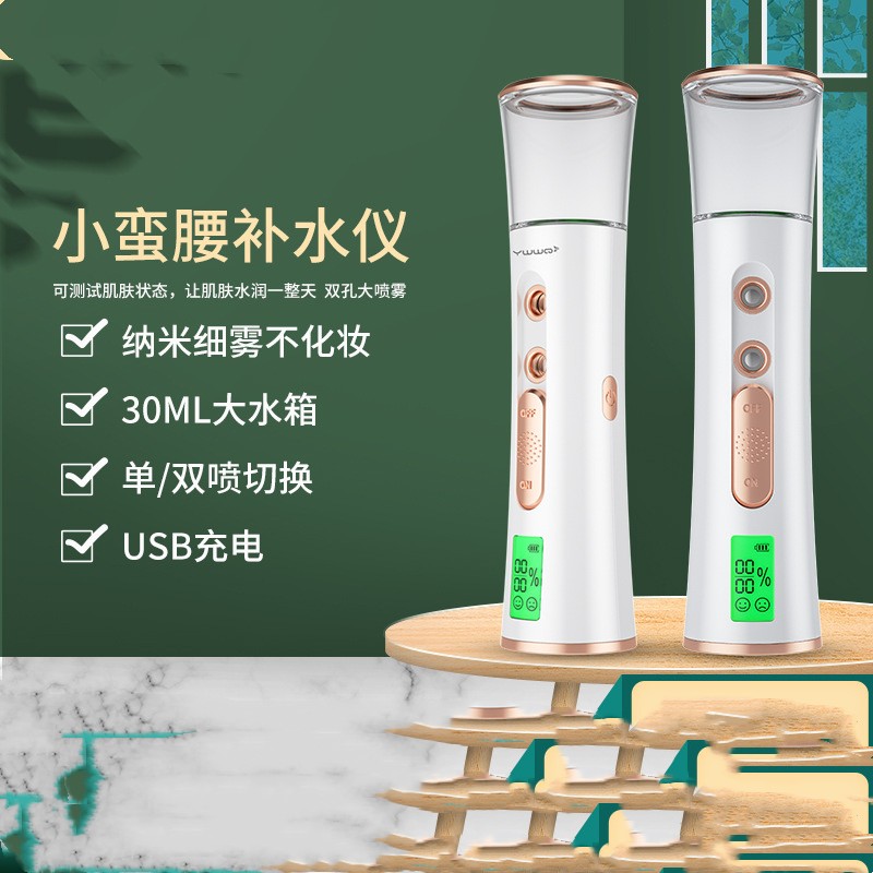 新款双喷小蛮腰补水仪手持便携USB充电纳米喷雾测肤美容仪蒸脸