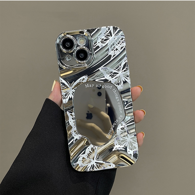 高级感蝴蝶适用华为Mate60手机壳iPhone14苹果15promax补妆镜子13
