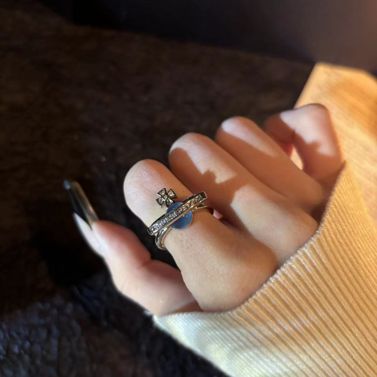 铜合金戒指 JZ192 土星时尚指小众设计十字开口女戒指韩版厚款