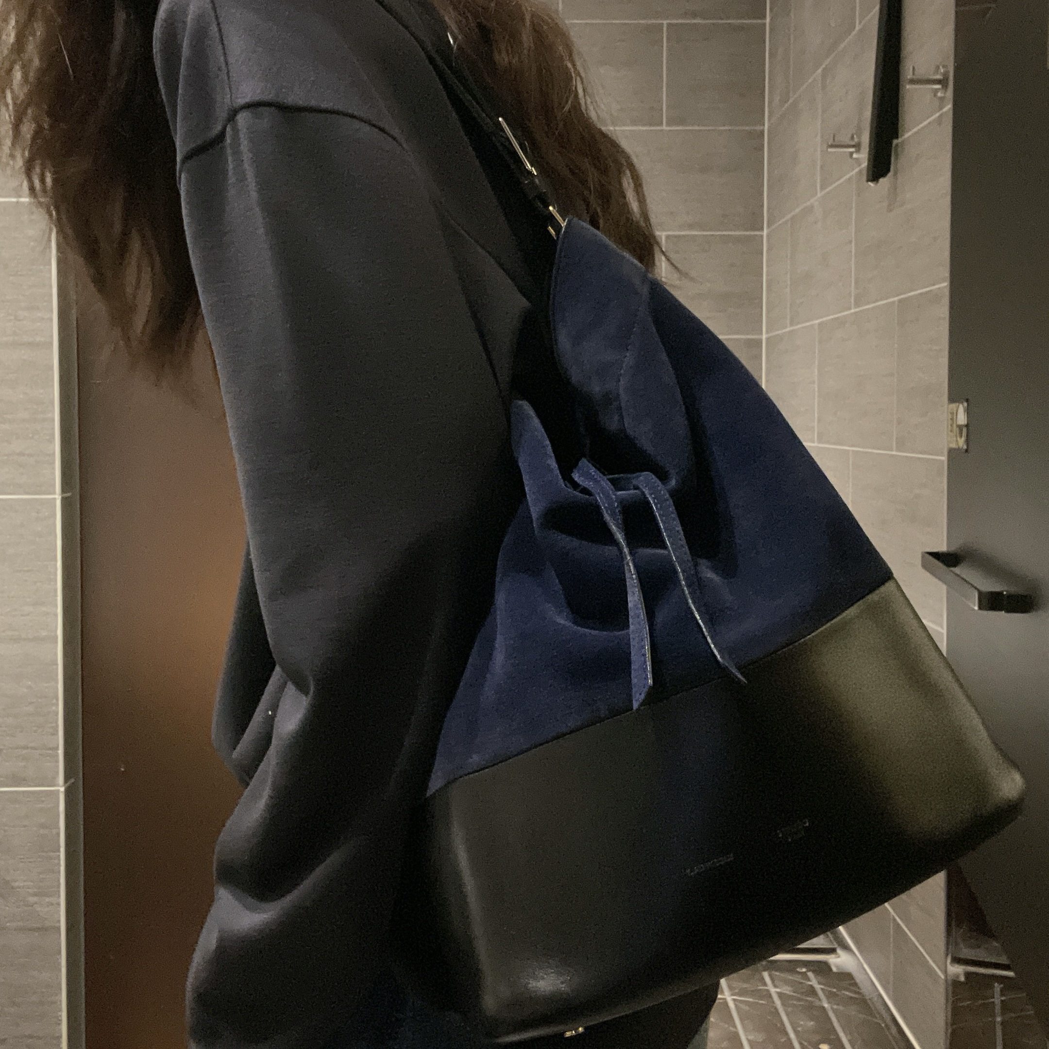 95新 Celine/思琳 黑拼蓝手提单肩包