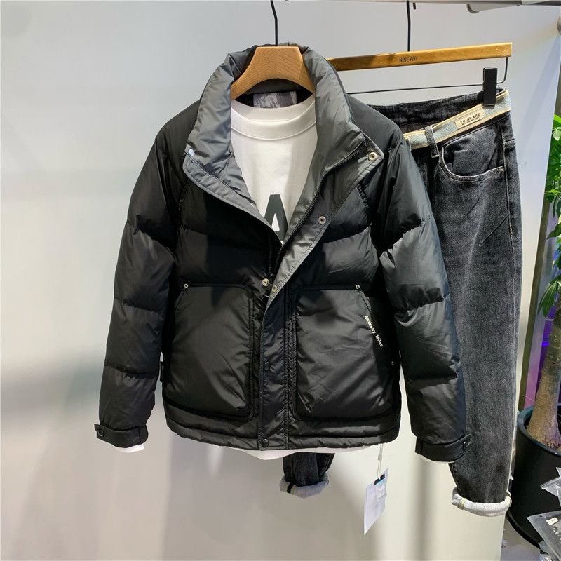 冬季男士羽绒服新款潮男加厚工装立领短款白鸭绒羽绒衣外套男