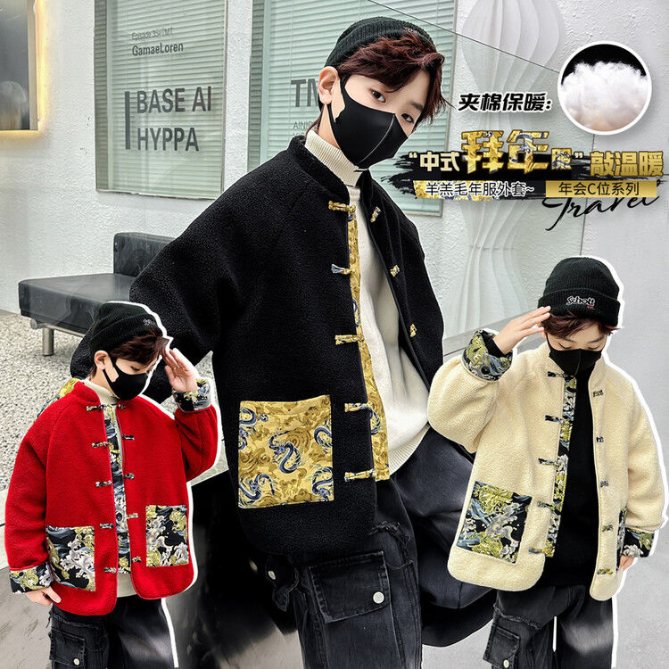 新品巴拉巴拉网红爆款龙年拜年服男童中大童国潮拜年服 中国风年