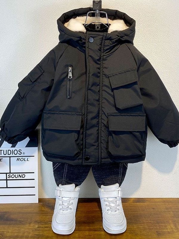 童装男童冬装棉衣外套2023新款儿童加绒加厚棉服宝宝时髦棉袄上衣