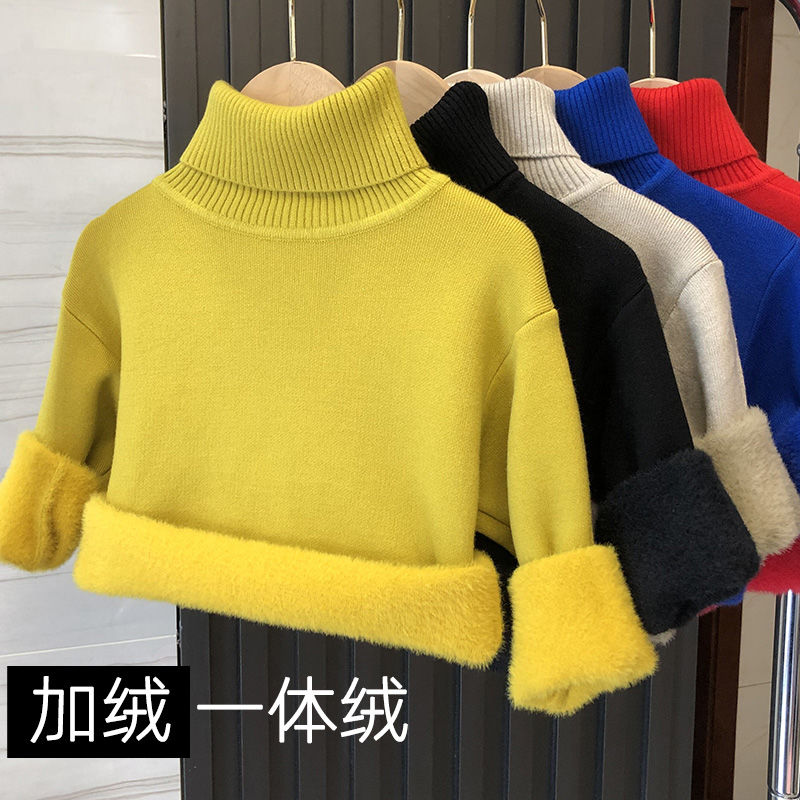 男童毛衣高领加绒加厚儿童冬款冬季一体绒2023新款女童男宝宝大童