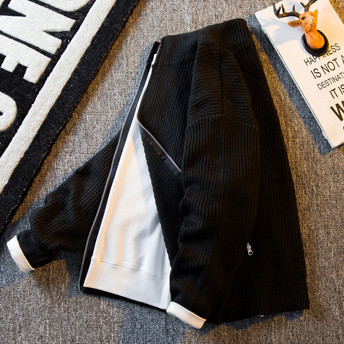 新款男装重磅春秋男士纯色针织衫外套男日系复古高级感宽松开衫毛